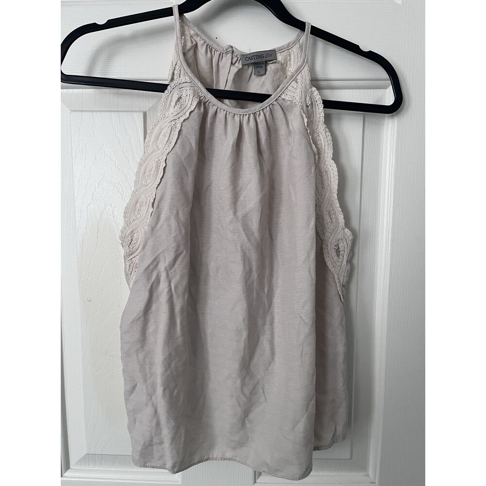 Casting LA Women’s Size L Ivory Halter Sleeveless Lace Accent Tank Top